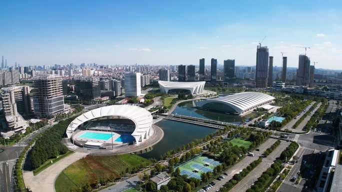 4k原素材-上海东方体育中心航拍