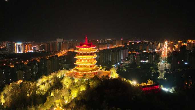 乐都 朝阳阁 夜景 塔楼 阁楼 山上阁楼