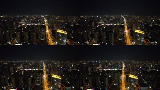 天津环球金融中心海河两岸夜景灯光航拍