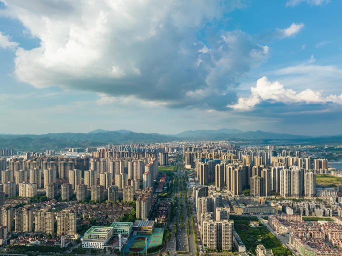 河源市城市风光大范围航拍延时4k