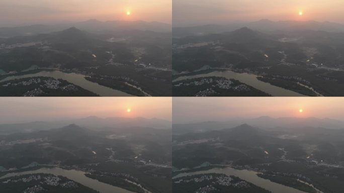 航拍肇庆市绥江古渡头夕阳日落延时山水二