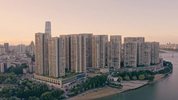 柳州金沙角滨水城市天际线航拍