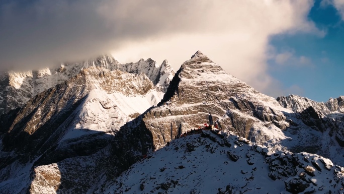 雪山攀登航拍素材 空镜头 原创4K50帧