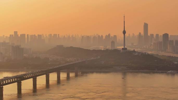 武汉城市长江晴川桥高清航拍