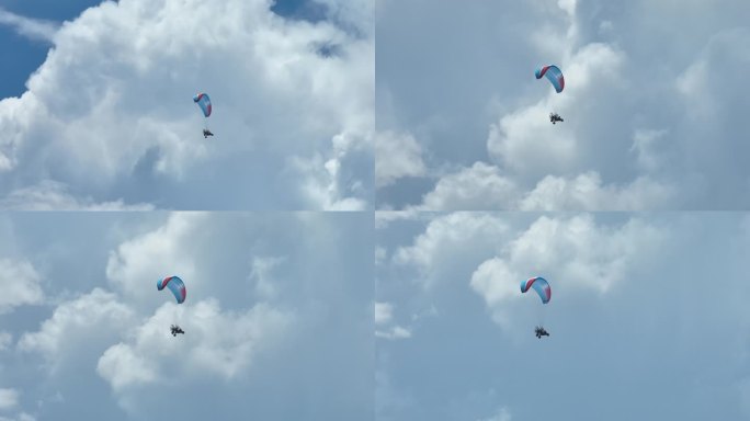 动力伞在云间翱翔