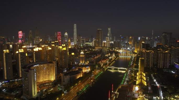 航拍天津市中心CBD夜景