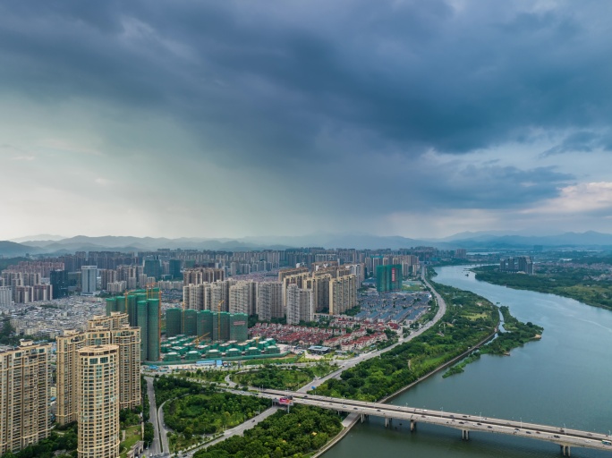 河源市城市风光暴风雨航拍延时4k