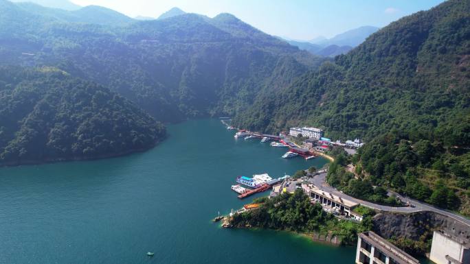 航拍湖南郴州东江湖东江大坝山水 绿水青山