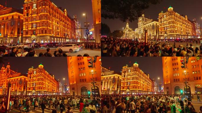 上海外滩城市夜景璀璨风光