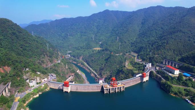 航拍湖南郴州东江湖东江大坝山水 绿水青山