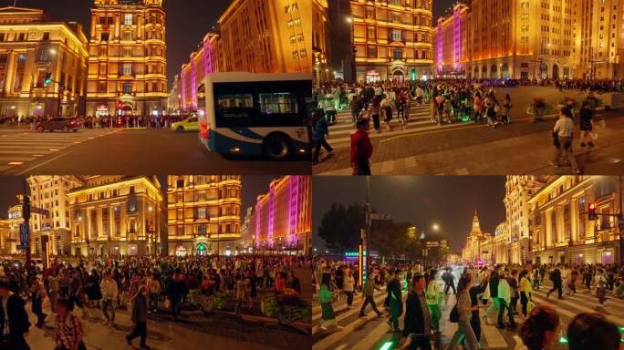 上海外滩城市夜景璀璨风光