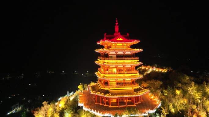 乐都 朝阳阁 夜景 塔楼 阁楼