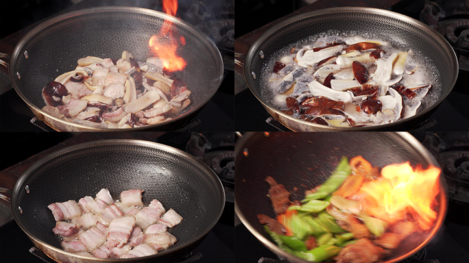 特色中餐蘑菇炒肉烹饪过程