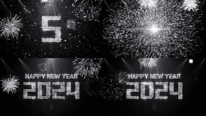 2024年银色烟花跨年星光倒数开场视频