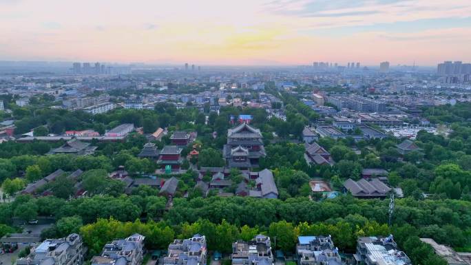 航拍河北省石家庄市正定县正定古城隆兴寺