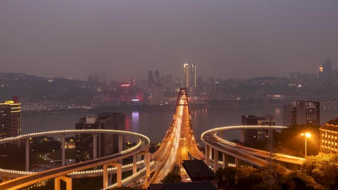 重庆菜园坝长江大桥夜景车流车灯网红桥延时