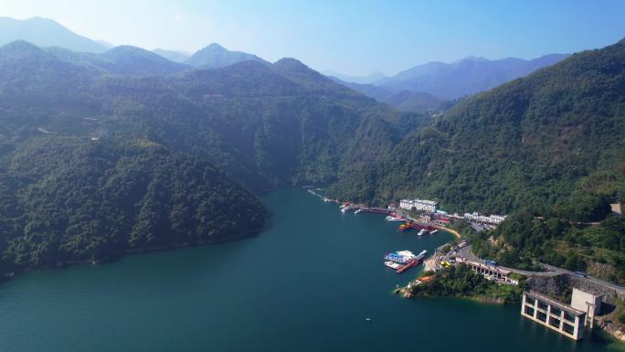 航拍湖南郴州东江湖东江大坝山水 绿水青山