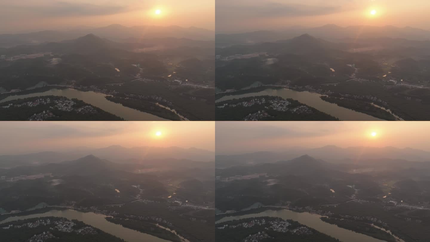 航拍肇庆市绥江古渡头夕阳日落延时山水一