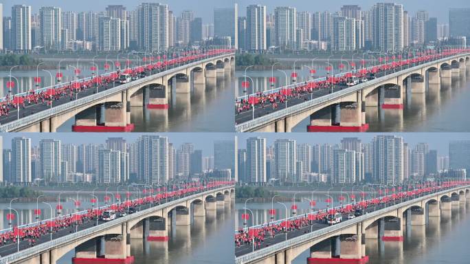 2023襄阳马拉松汉江长虹大桥城市风光
