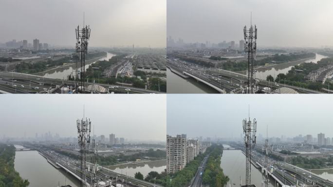南京城市上空的信号塔信号基站
