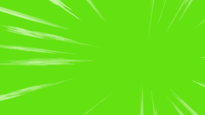 动画速度线背景动画在绿色屏幕上。径向漫画光速线移动孤立的背景。强大的速度线