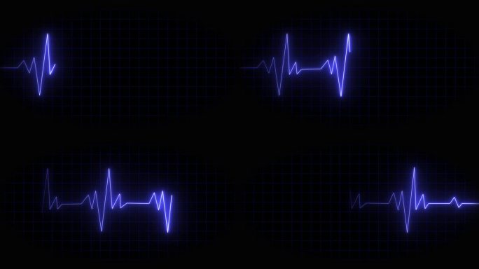 心跳线与霓虹效果在一个平滑的循环。心电图心率监测器心跳循环。心形心电图与热脉冲和蓝色照明霓虹灯背景动