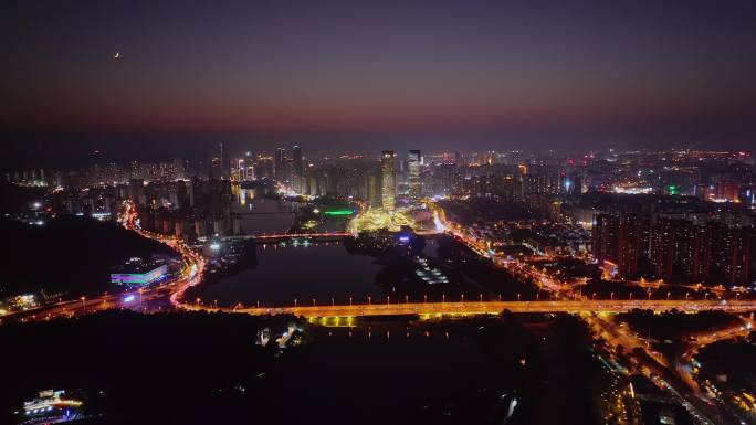 湖南长沙梅溪湖城市夜景风光航拍