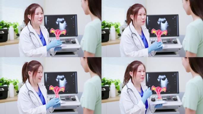 医生解释子宫模型医美妇科疾病视频素材