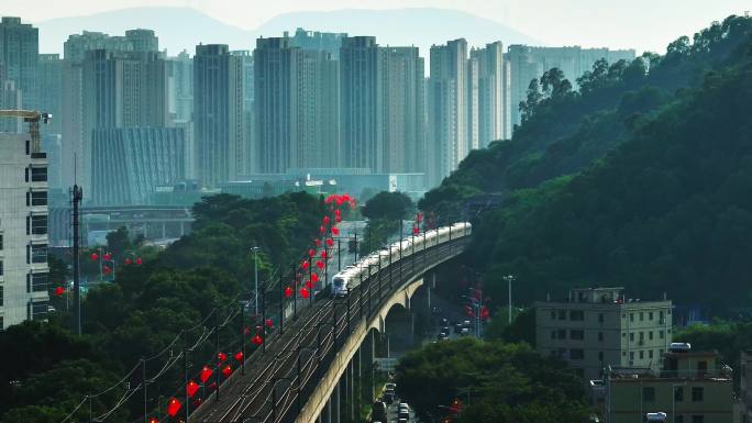 深圳坪山站 航拍高铁地 铁航拍高铁驶来