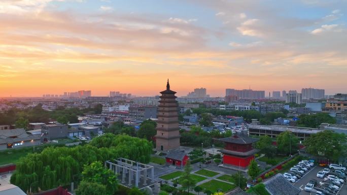 航拍河北省石家庄市正定县开元寺和须弥塔