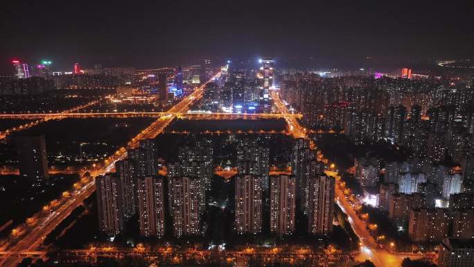 航拍合肥滨湖新区城市夜景延时摄影