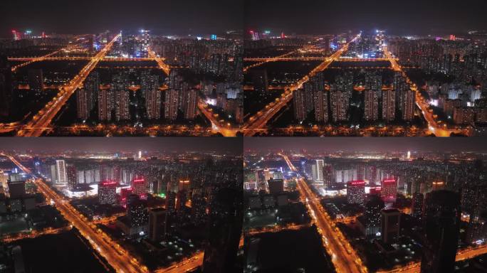 航拍合肥滨湖新区城市夜景延时摄影