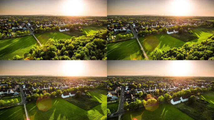 德国郊区鸟瞰图欧洲小镇理想国新农村