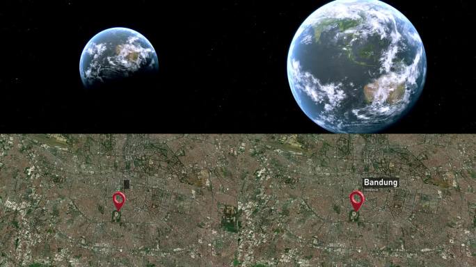 万隆城市地图从太空缩放到地球，印度尼西亚