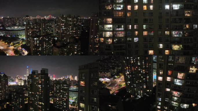 上海深夜万家灯火住宅小区
