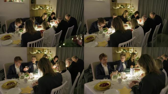 多代同堂的家庭聚在一起吃传统的平安夜晚餐
