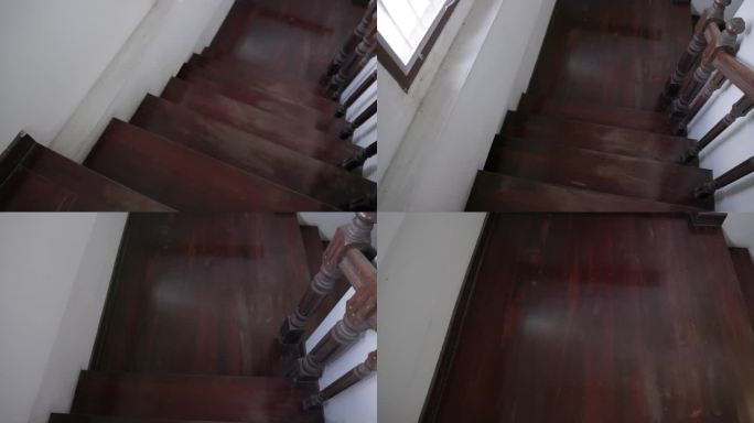 走下楼梯的慢镜头。