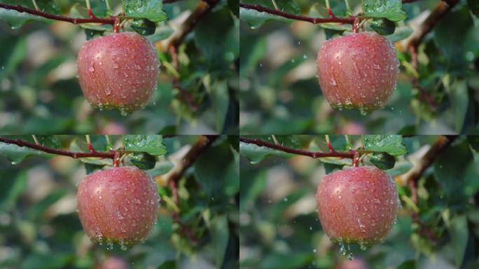 苹果红苹果红富士雨滴滴水果树果园水滴农业