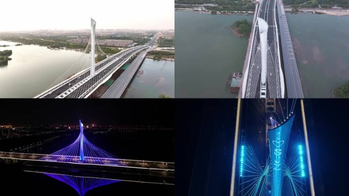 航拍复兴大街滹沱河大桥中轴线灯光秀