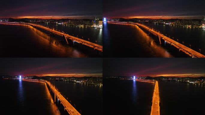 大连星海湾大桥夜景航拍