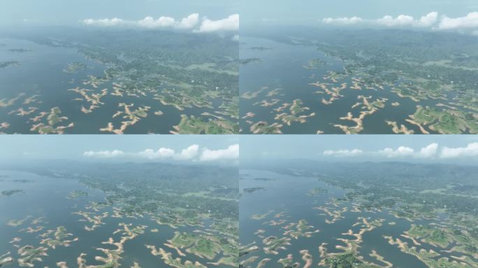 鸟瞰孟加拉国卡普泰湖中的岛屿。