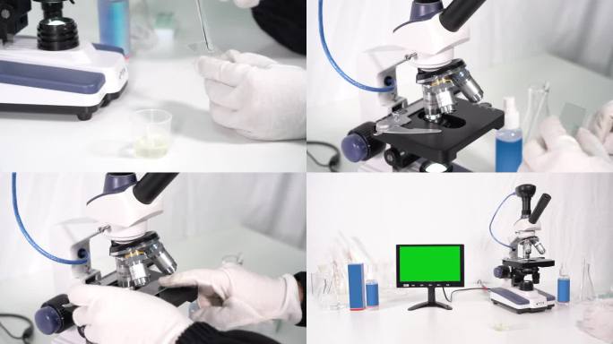 显微镜仪器绿幕显示屏实验室科技视频素材