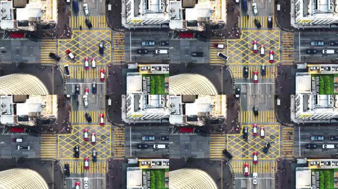 香港闹市区旺角十字路口汽车在道路上