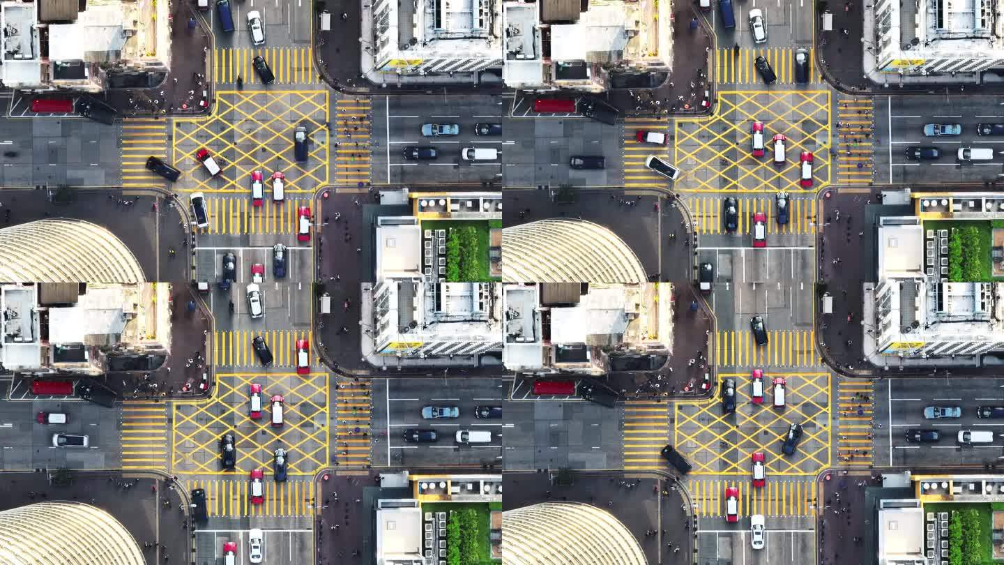 香港闹市区旺角十字路口汽车在道路上