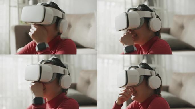 用VR眼镜追踪笑女人的镜头