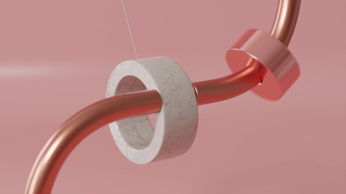 一个管子和一个环在一个令人满意的3d动画的弦