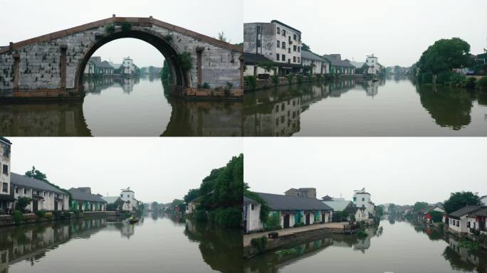 古建筑航拍古镇石拱桥建筑群河流绿水