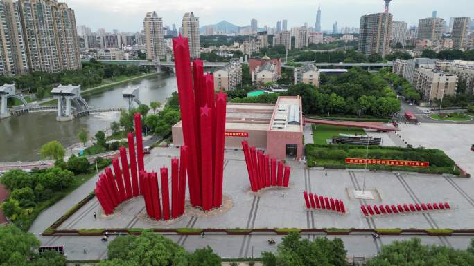 南京渡江胜利纪念馆 4K红星雕塑远景航拍