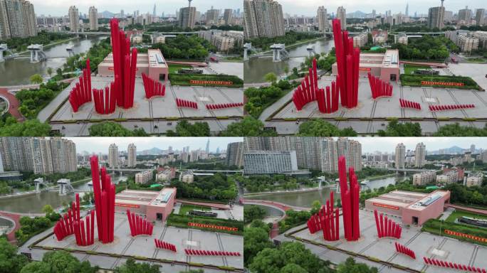 南京渡江胜利纪念馆 4K红星雕塑远景航拍