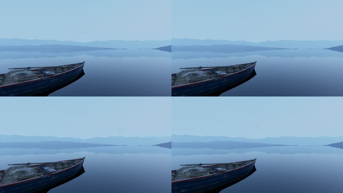 4K湖面小船超长背景视频投影